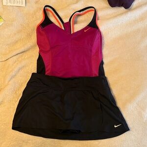 Nike Women's Magenta and Black One Piece Swimsuit